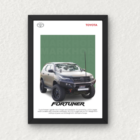 Toyota Fortuner Legender Wall Frame featuring a rugged SUV print with bold off-road styling, ideal for automotive-themed home or office decor.